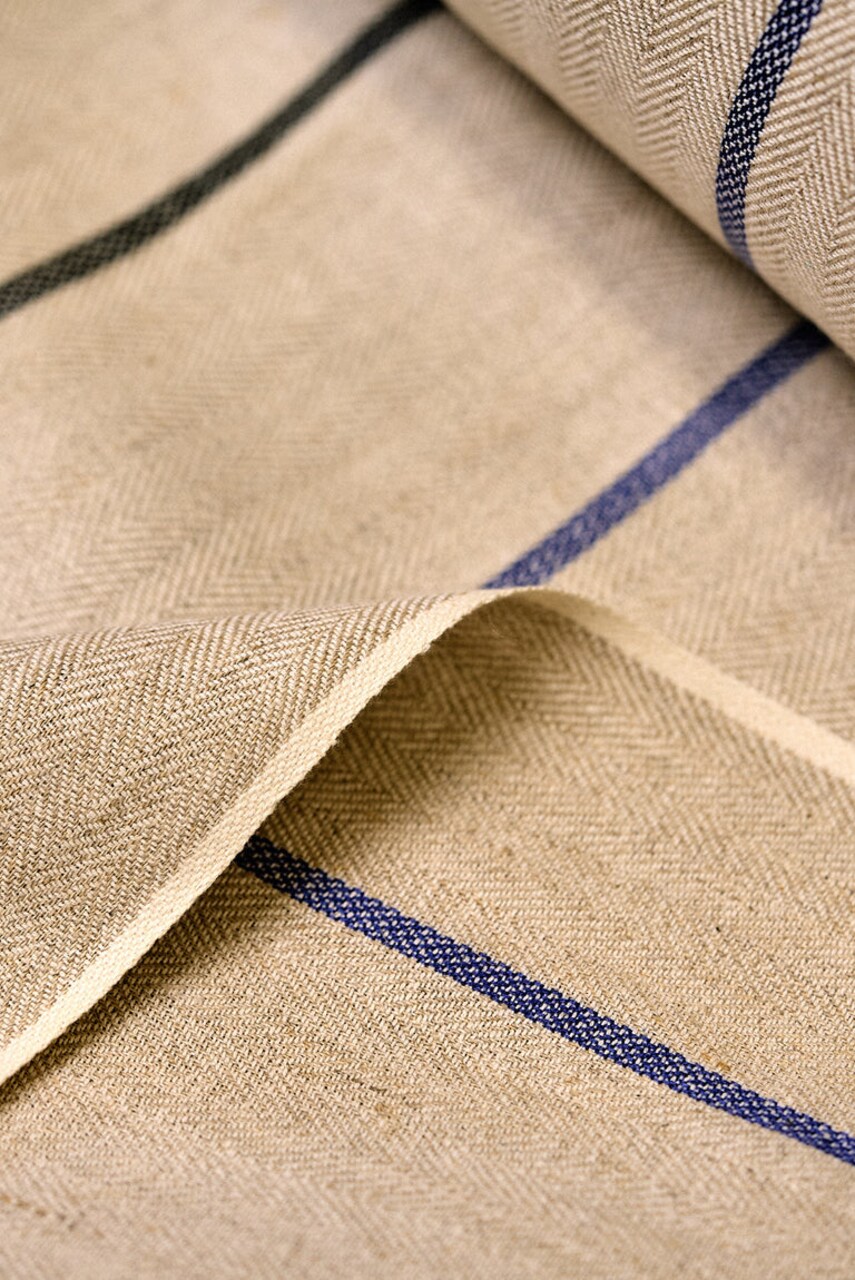 1 Yard Classic Navy Herringbone Stripe Linen Yarn-Dyed Soft Apparel Fabric 54" Width